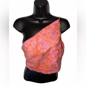 Zara Orange & Pink One Shoulder Cropped Floral Top
